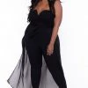 Curvy Sense Party Jumpsuilts Plus Size Addison Chiffon Overlay Jumpsuit- Black