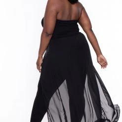 Curvy Sense Party Jumpsuilts Plus Size Addison Chiffon Overlay Jumpsuit- Black