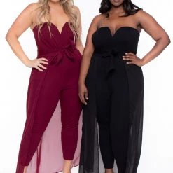 Curvy Sense Party Jumpsuilts Plus Size Addison Chiffon Overlay Jumpsuit- Black