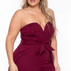 Curvy Sense Plus Size Addison Chiffon Overlay Jumpsuit- Burgundy