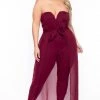 Curvy Sense Plus Size Addison Chiffon Overlay Jumpsuit- Burgundy