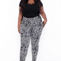 DIAMANTE Plus Size Aiva Zebra Jeans- Black/White
