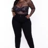 Curvy Sense Bodysuits Plus Size Celia Glitter Bodysuit - Black