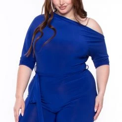 SOLID Plus Size Adina Off Shoulder Jumpsuit - Royal Blue Party Jumpsuilts