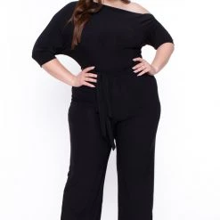 SOLID Plus Size Adina Off Shoulder Jumpsuit - Black