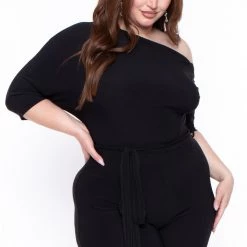 SOLID Plus Size Adina Off Shoulder Jumpsuit - Black