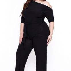SOLID Plus Size Adina Off Shoulder Jumpsuit - Black