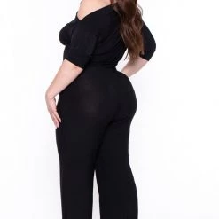 SOLID Plus Size Adina Off Shoulder Jumpsuit - Black