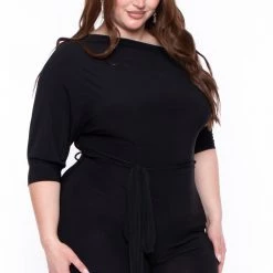 SOLID Plus Size Adina Off Shoulder Jumpsuit - Black