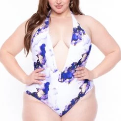 Cacelin Plus Size Soleli Plunging Swimsuit- Purple