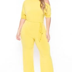 SOLID Party Jumpsuilts Plus Size Adina Off Shoulder Jumpsuit - Yellow