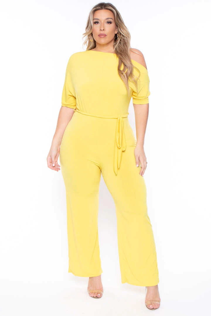 SOLID Party Jumpsuilts Plus Size Adina Off Shoulder Jumpsuit - Yellow 3 SOLID Party Jumpsuilts Plus Size Adina Off Shoulder Jumpsuit - Yellow