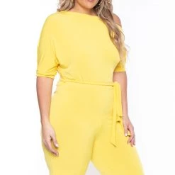 SOLID Party Jumpsuilts Plus Size Adina Off Shoulder Jumpsuit - Yellow 8 SOLID Party Jumpsuilts Plus Size Adina Off Shoulder Jumpsuit - Yellow
