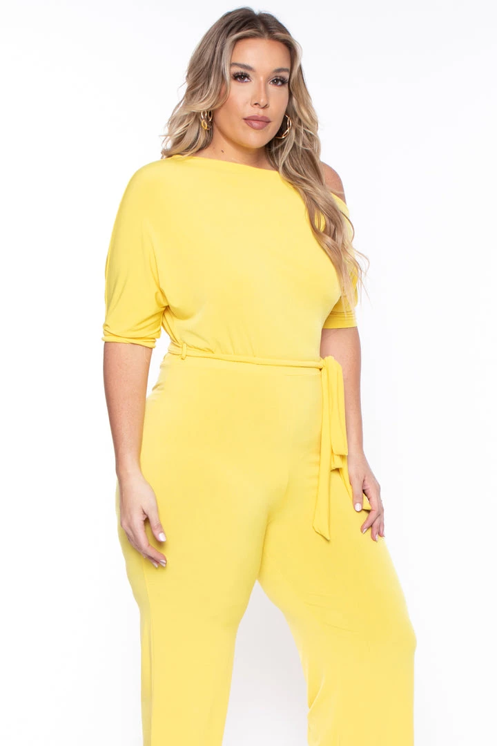 SOLID Party Jumpsuilts Plus Size Adina Off Shoulder Jumpsuit - Yellow 4 SOLID Party Jumpsuilts Plus Size Adina Off Shoulder Jumpsuit - Yellow