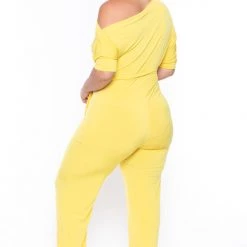 SOLID Party Jumpsuilts Plus Size Adina Off Shoulder Jumpsuit - Yellow 11 SOLID Party Jumpsuilts Plus Size Adina Off Shoulder Jumpsuit - Yellow