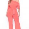 SOLID Party Jumpsuilts Plus Size Adina Off Shoulder Jumpsuit - Coral