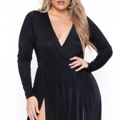 Curvy Sense Plus Size Naomi M-Slit Dress- Black Dresses