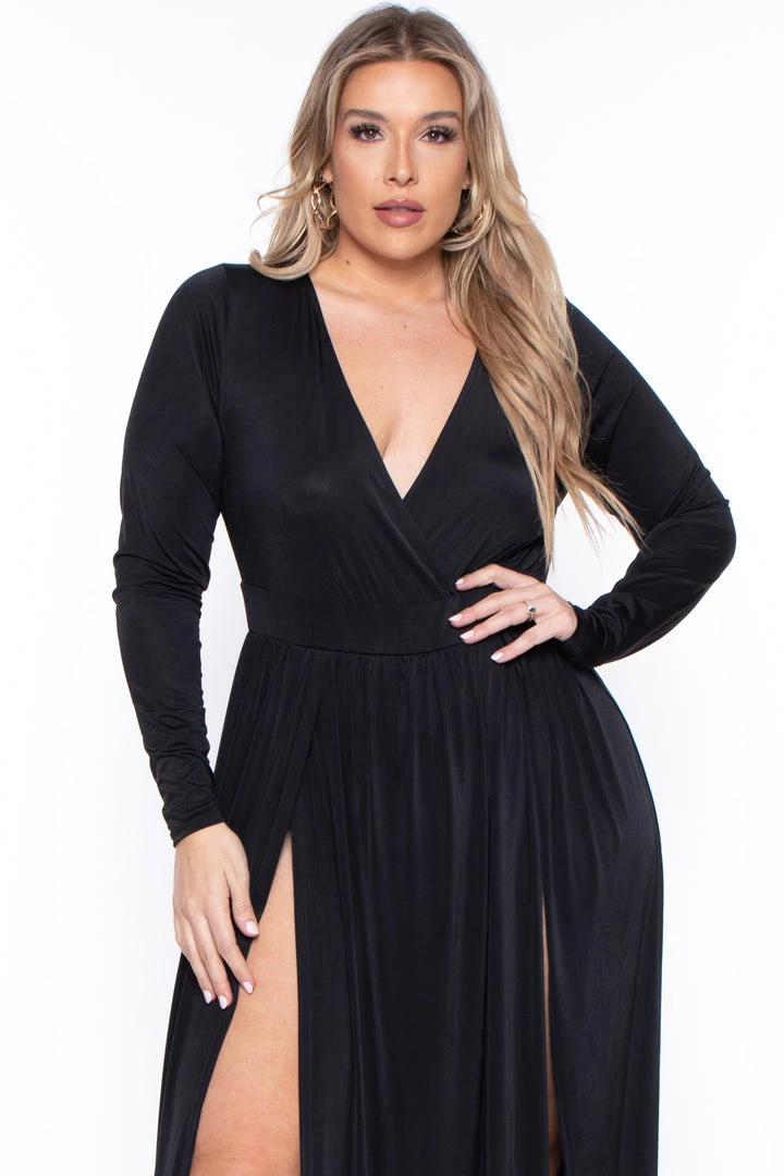 Curvy Sense Plus Size Naomi M-Slit Dress- Black Dresses 4 Curvy Sense Plus Size Naomi M-Slit Dress- Black Dresses