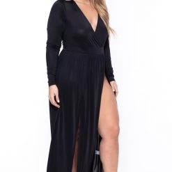 Curvy Sense Plus Size Naomi M-Slit Dress- Black Dresses 10 Curvy Sense Plus Size Naomi M-Slit Dress- Black Dresses
