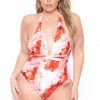Cacelin Swimwear Plus Size Soleli Plunging Swimsuit- Red