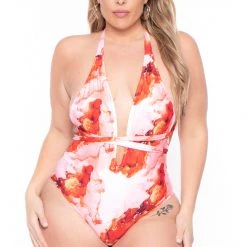 Cacelin Swimwear Plus Size Soleli Plunging Swimsuit- Red