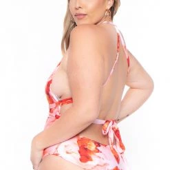 Cacelin Swimwear Plus Size Soleli Plunging Swimsuit- Red