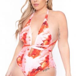 Cacelin Swimwear Plus Size Soleli Plunging Swimsuit- Red