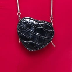 Impulse Handbags Philly Heart Croc Crossbody Mini Bag - Black