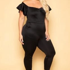 Curvy Sense New Arrivals Plus Size Alice Off The Shoulder Jumpsuit - Black