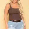 Ambiance Plus Size Ribbed Cropped Top - Brown 1 Ambiance Plus Size Ribbed Cropped Top - Brown