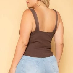 Ambiance Plus Size Ribbed Cropped Top - Brown