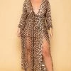 Curvy Sense New Arrivals Plus Size Leopard Mesh Maxi Dress - Brown
