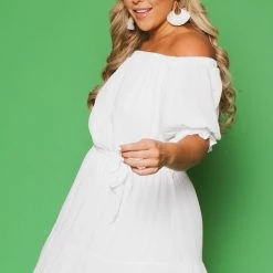 BY DESIGN New Arrivals Plus Size Daniela Off Shoulder Dress - White