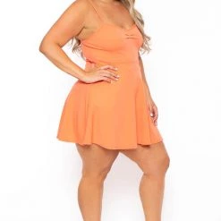 Curvy Sense New Arrivals Plus Size Blossom Flare Dress - Coral 10 Curvy Sense New Arrivals Plus Size Blossom Flare Dress - Coral