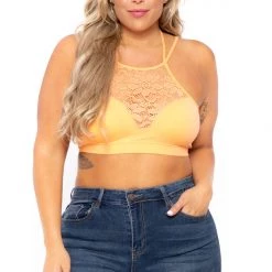 Zenana Plus Size Lace Trim Bralette - Peach New Arrivals