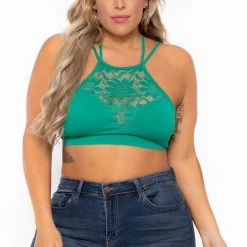 Zenana Plus Size Lace Trim Bralette - Green