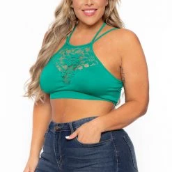 Zenana Plus Size Lace Trim Bralette - Green