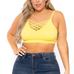 Zenana Plus Size Caged Bralette - Yellow
