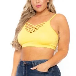 Zenana Plus Size Caged Bralette - Yellow