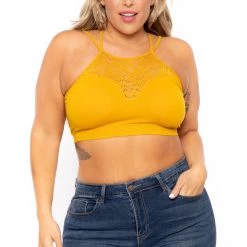 Zenana New Arrivals Plus Size Lace Trim Bralette - Mustard