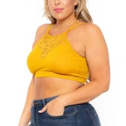 Zenana New Arrivals Plus Size Lace Trim Bralette - Mustard