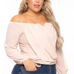 Bluebell Plus Size Aryana Cross Over Top - Taupe New Arrivals
