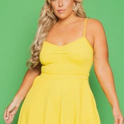 Curvy Sense Plus Size Blossom Flare Dress - Yellow
