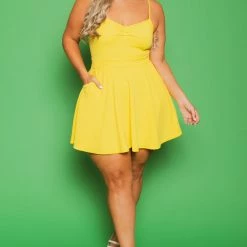 Curvy Sense Plus Size Blossom Flare Dress - Yellow