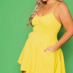 Curvy Sense Plus Size Blossom Flare Dress - Yellow