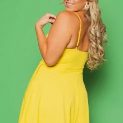 Curvy Sense Plus Size Blossom Flare Dress - Yellow