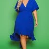 Bluebell Plus Size Tati Surplice Ruffle Dress - Royal Blue