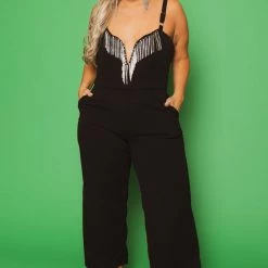 BY DESIGN Plus Size Giselle Rhinestone Jumpsuit - Black