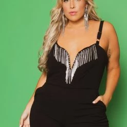 BY DESIGN Plus Size Giselle Rhinestone Jumpsuit - Black