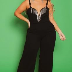BY DESIGN Plus Size Giselle Rhinestone Jumpsuit - Black